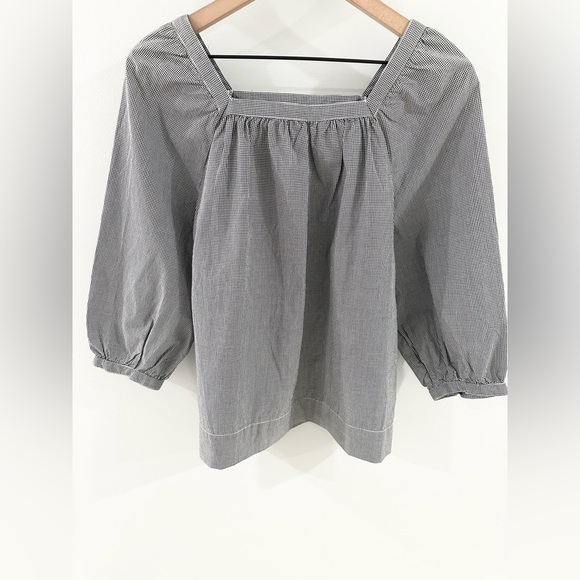 J. Crew Gingham Square Neck Puff Sleeve Blouse Black Size 4 - Picture 5 of 7